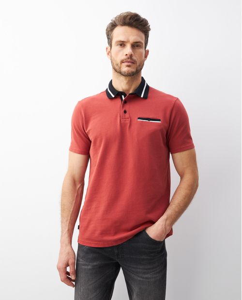 Camiseta de Hombre Tipo Polo, Classic Fit Manga Corta - Bolsillo Ribete