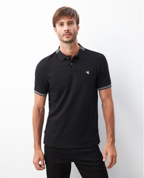 Camiseta de Hombre Tipo Polo, Slim Fit Manga Corta - Tejidos con Rayas en Contraste