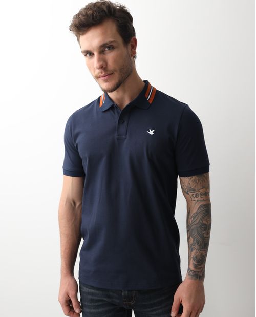 Camiseta de Hombre Tipo Polo, Classic Fit Manga Corta - Cuello con Rayas en Contraste