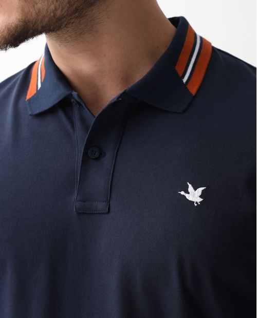 Camiseta de Hombre Tipo Polo, Classic Fit Manga Corta - Cuello con Rayas en Contraste