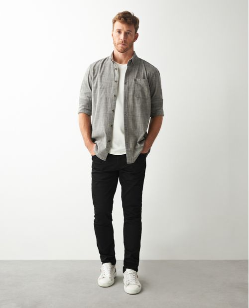 Camisa de Hombre, Classic Fit Manga Larga - 100% Algodón con Efecto Flamé