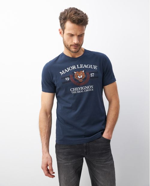 Camiseta de Hombre, Slim Fit Cuello Redondo - Gráfico Frontal Varsity