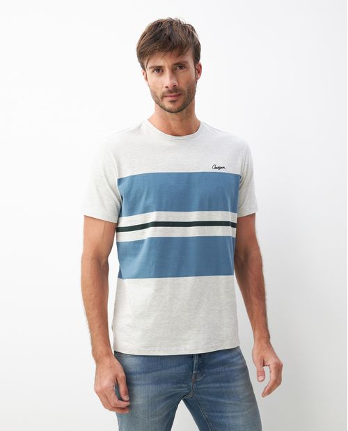 Camiseta de Hombre, Classic Fit Cuello Redondo - Bloques de Color