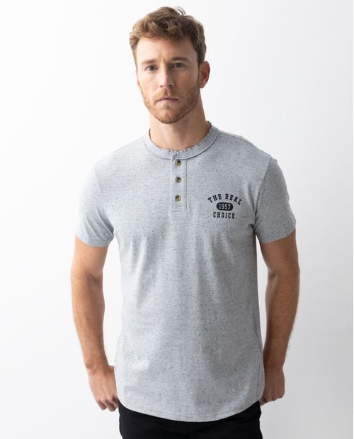 Camiseta de Hombre, Slim Fit Cuello Henley - Efectos Japeado y News