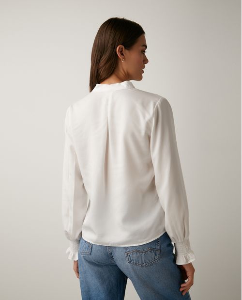 Camisa de Mujer, Silueta Amplia Manga Larga Escote en V - Detalle Cruzado Frontal