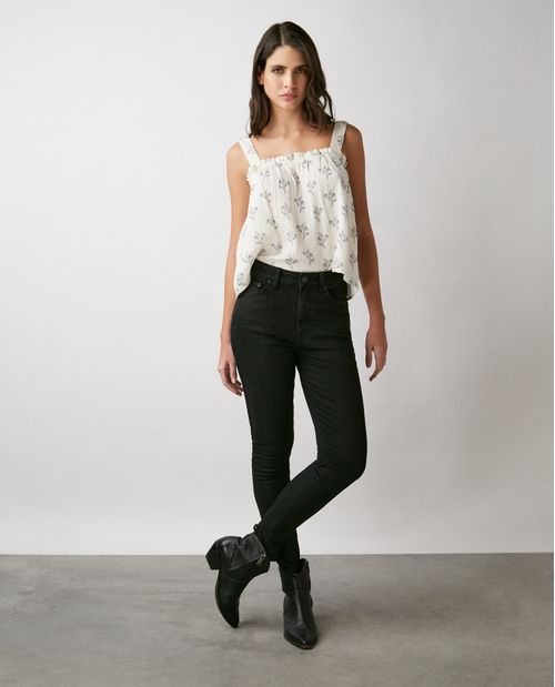 Jean de Mujer Super High Rise, High Cosmo, Bota Skinny - Negro Efecto Resinado