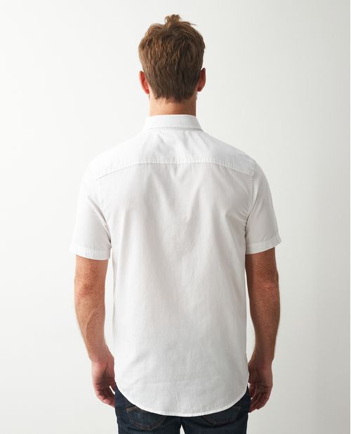 Camisa de Hombre, Slim Fit Manga Corta - 100% Algodón con Efecto Rústico