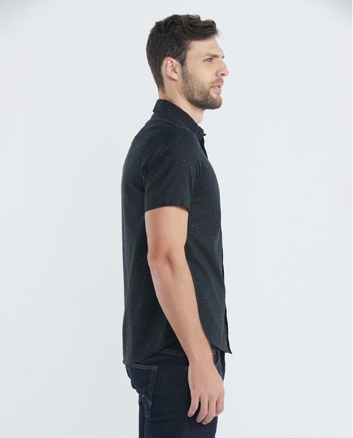 Camisa de Hombre, Slim Fit Manga Corta - 100% Algodón Efecto Neps