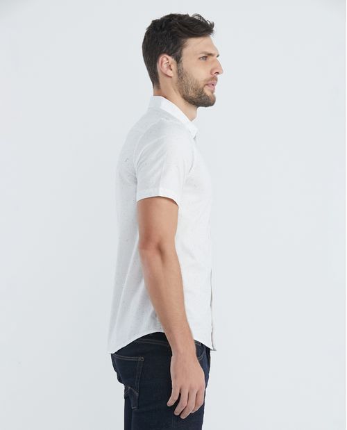 Camisa de Hombre, Slim Fit Manga Corta - 100% Algodón Efecto Neps