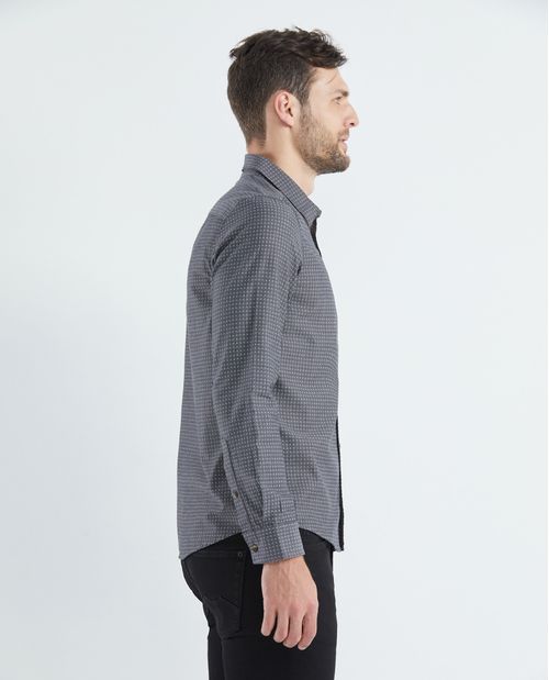 Camisa de Hombre, Slim Fit Manga Larga - Mini Print + Bolsillo