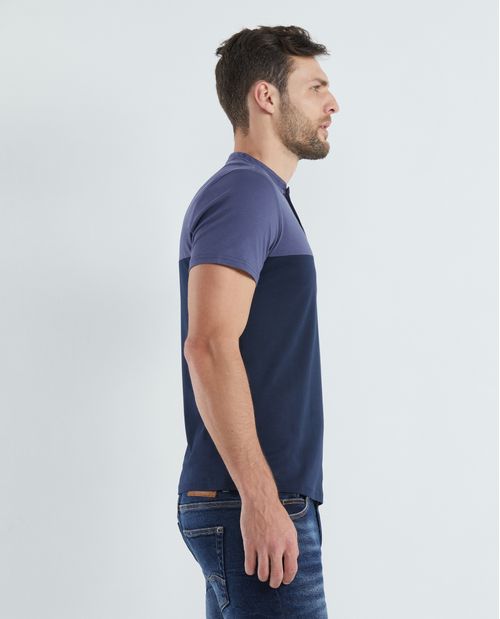 Camiseta de Hombre, Slim Fit Cuello Henley - Bloques de Color