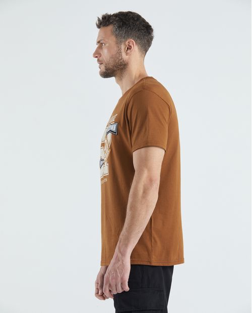 Camiseta Gráfica de Hombre, Slim Fit Cuello Redondo - Estampación Textil + Apliques Bordados
