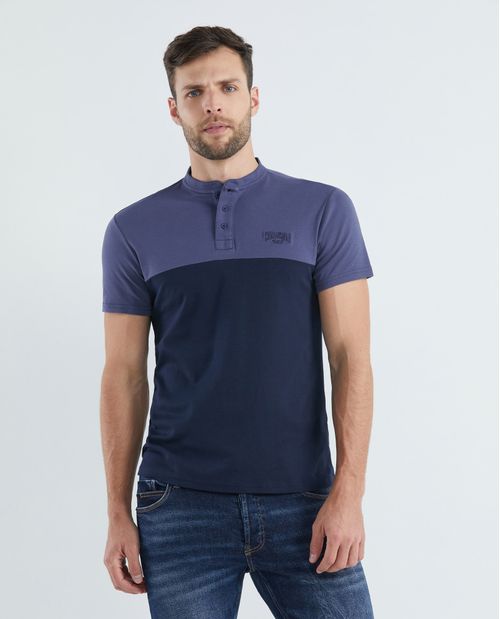 Camiseta de Hombre, Slim Fit Cuello Henley - Bloques de Color