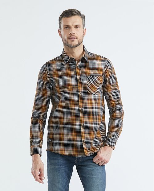 Camisa de Hombre, Slim Fit Manga Larga - Cuadros con Efecto