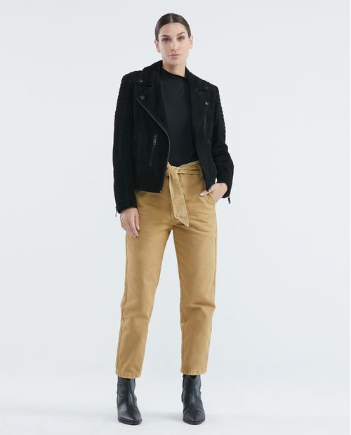 Pantalón de Mujer, Regular Fit Tiro Alto Bota Recta - Pretina Paper Bag