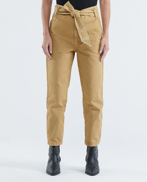 Pantalón de Mujer, Regular Fit Tiro Alto Bota Recta - Pretina Paper Bag