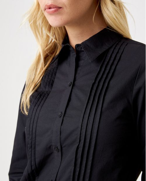 Camisa de Mujer, Silueta Semi Ajustada Manga Larga - Detalle Alforzas
