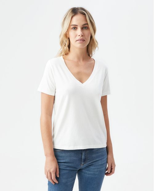 Camiseta Básica de Mujer, Manga Corta Cuello en V - Algodón Pima