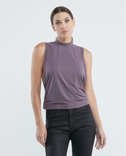 Camiseta de Mujer, Manga Sisa Cuello Alto - Tipo Crop