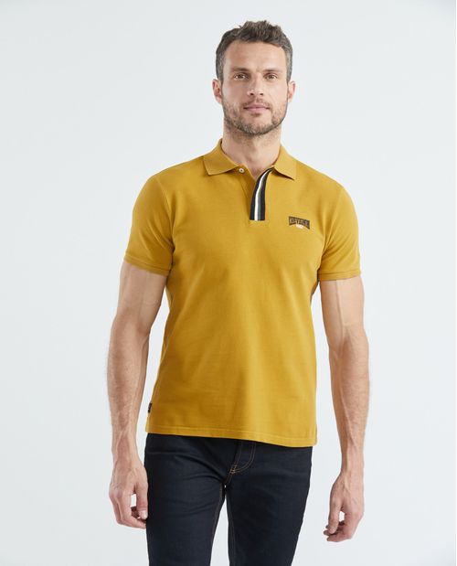 Camiseta de Hombre Tipo Polo, Slim Fit Manga Corta - Perilla Tejida a Rayas Botones Ocultos