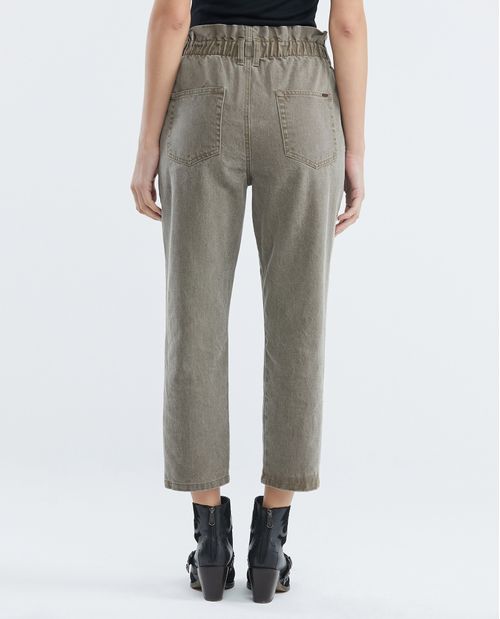 Pantalón de Mujer, Regular Fit Tiro Alto Bota Recta - Pretina Paper Bag