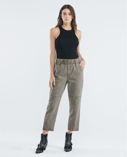Pantalón de Mujer, Regular Fit Tiro Alto Bota Recta - Pretina Paper Bag
