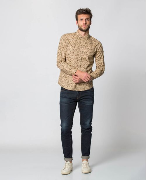 Camisa de Hombre, Slim Fit Manga Larga - Mini Print Flores