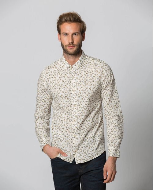 Camisa de Hombre, Slim Fit Manga Larga - Mini Print Flores