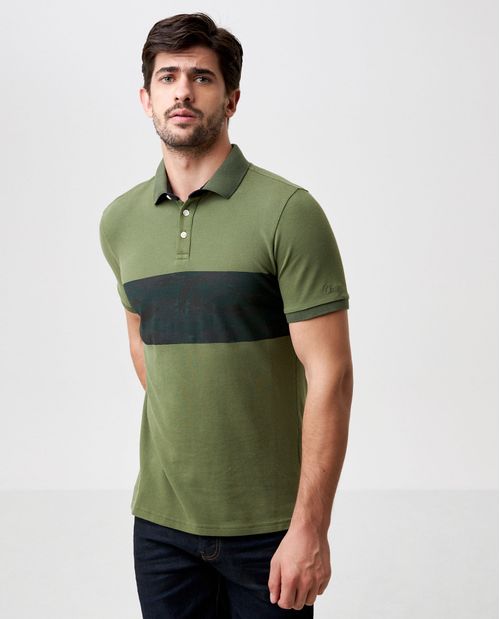 Camiseta de Hombre Tipo Polo, Slim Fit Manga Corta - Bloque de Color Frontal