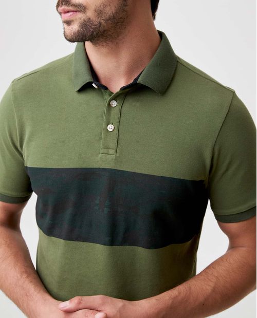 Camiseta de Hombre Tipo Polo, Slim Fit Manga Corta - Bloque de Color Frontal