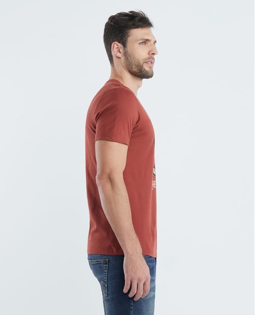 Camiseta Gráfica de Hombre, Slim Fit Cuello Redondo - Estampación Textil Efecto Desgastado