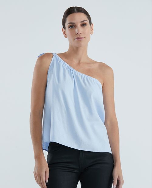 Camisa de Mujer, Silueta Recta Escote Asimétrico Un Hombro - Anudado