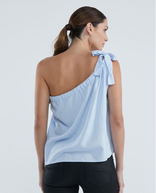 Camisa de Mujer, Silueta Recta Escote Asimétrico Un Hombro - Anudado