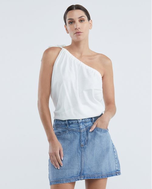 Camisa de Mujer, Silueta Recta Escote Asimétrico Un Hombro - Anudado