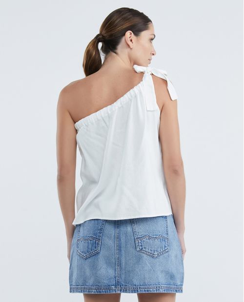 Camisa de Mujer, Silueta Recta Escote Asimétrico Un Hombro - Anudado