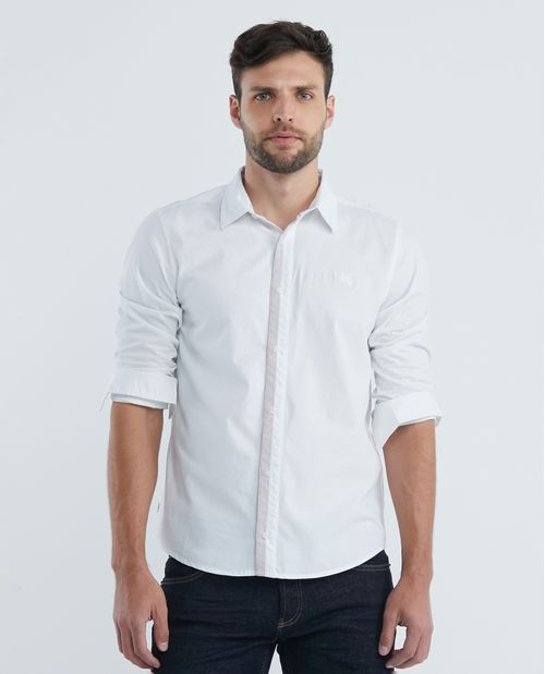 Camisa de Hombre, Slim Fit Manga Larga - Bloque de Color en Perilla
