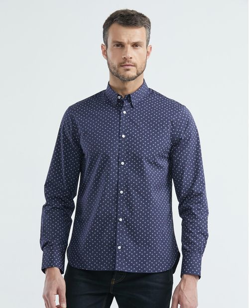 Camisa Premium de Hombre, Slim Fit Manga Larga - Mini Print Coolmax + Wrinkle Free