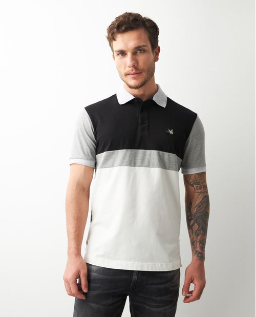 Camiseta de Hombre Tipo Polo, Slim Fit Manga Corta - Bloques de Color Jaspe