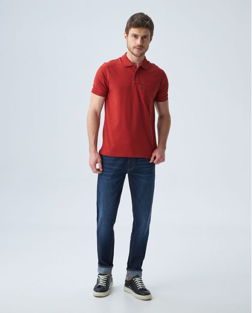 Camiseta de Hombre Tipo Polo, Slim Fit Manga Corta - Bolsillo de Parche