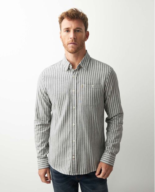 Camisa de Hombre, Slim Fit Manga Larga - Rayas Efecto Rústico