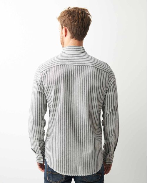 Camisa de Hombre, Slim Fit Manga Larga - Rayas Efecto Rústico