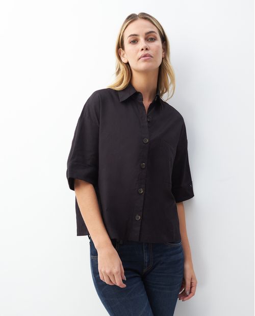 Camisa Resort de Mujer, Manga Corta Cuello Camisero - Bolsillo Sobredimensionado