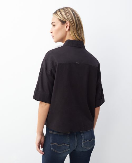 Camisa Resort de Mujer, Manga Corta Cuello Camisero - Bolsillo Sobredimensionado