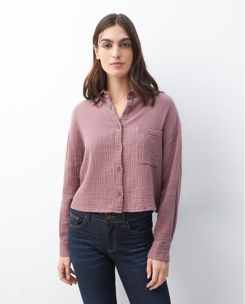 Camisa de Mujer, Manga Larga Cuello Camisero - Textura Craquelada