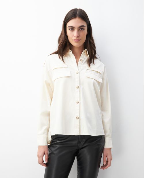 Camisa de Mujer, Silueta Oversized Manga Larga - Diseño Cargo