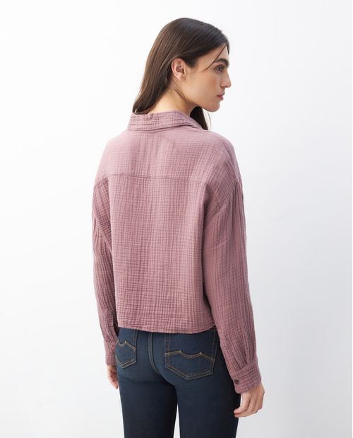 Camisa de Mujer, Manga Larga Cuello Camisero - Textura Craquelada