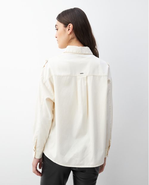 Camisa de Mujer, Silueta Oversized Manga Larga - Diseño Cargo