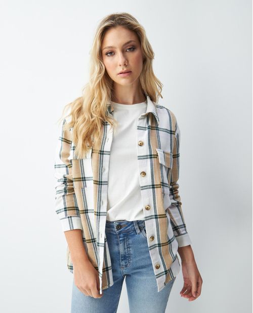 Camisa de Mujer, Manga Larga Cuello Camisero - Tipo Overshirt