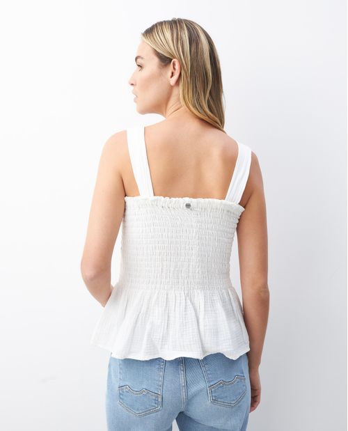 Camisa de Mujer, Tirantes Amplios Escote Cuadrado - Nido de Abeja y Vuelo