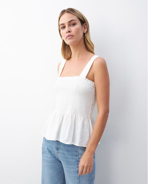 Camisa de Mujer, Tirantes Amplios Escote Cuadrado - Nido de Abeja y Vuelo